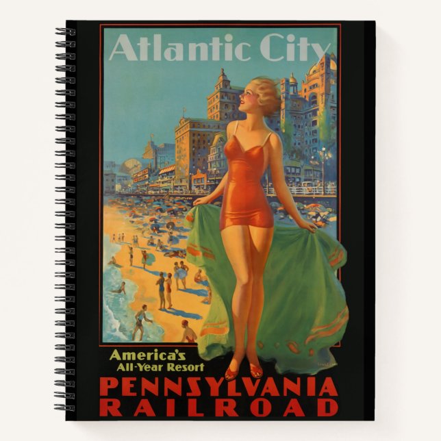 Atlantic City Beach Beauty Vintage Artwork Notebook (Front)