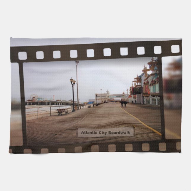 Atlantic City Beach Boardwalk on Film Tea Towel (Horizontal)