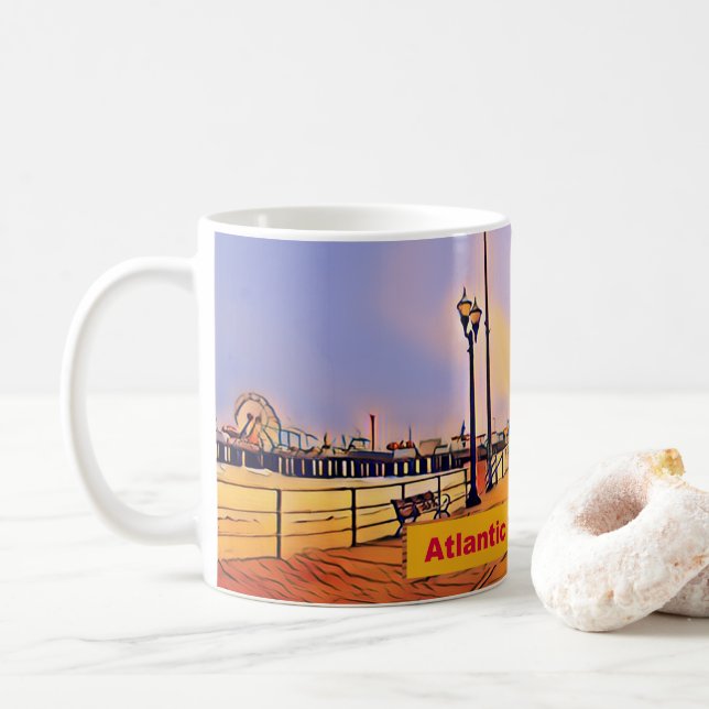 Atlantic City Beach Boardwalk Pop Art Coffee Mug (With Donut)