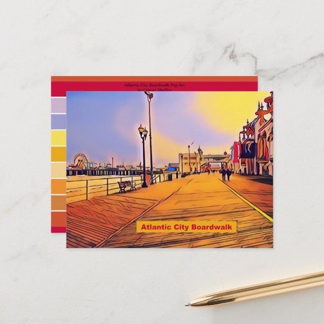 Atlantic City Beach Boardwalk Pop Art Postcard (Front/Back In Situ)