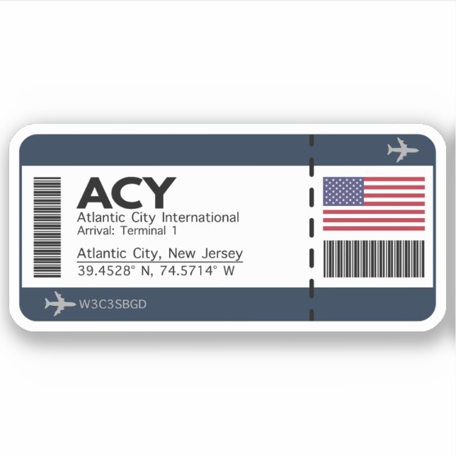 Atlantic City Boarding Pass - Airport Ticket (Front)