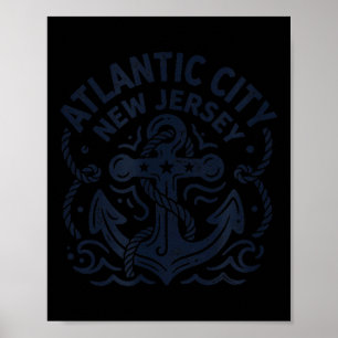 Atlantic City New Jersey Anchor Rope Nautical Gift Poster