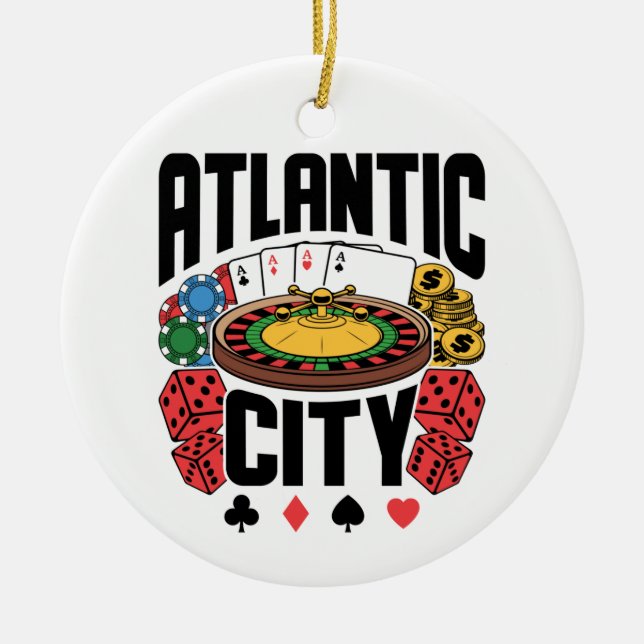 Atlantic City New Jersey Casino Gambling Ceramic Tree Decoration (Front)