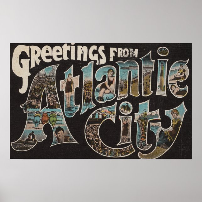 Atlantic City, New Jersey - Large Letter Scenes 3 Poster (Front)