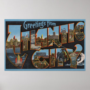 Atlantic City, New Jersey - Large Letter Scenes Poster