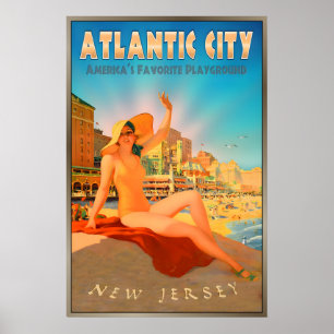 Atlantic City New Jersey New Retro Boardwalk Beach Poster