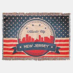 Atlantic City New Jersey Retro Skyline Throw Blanket