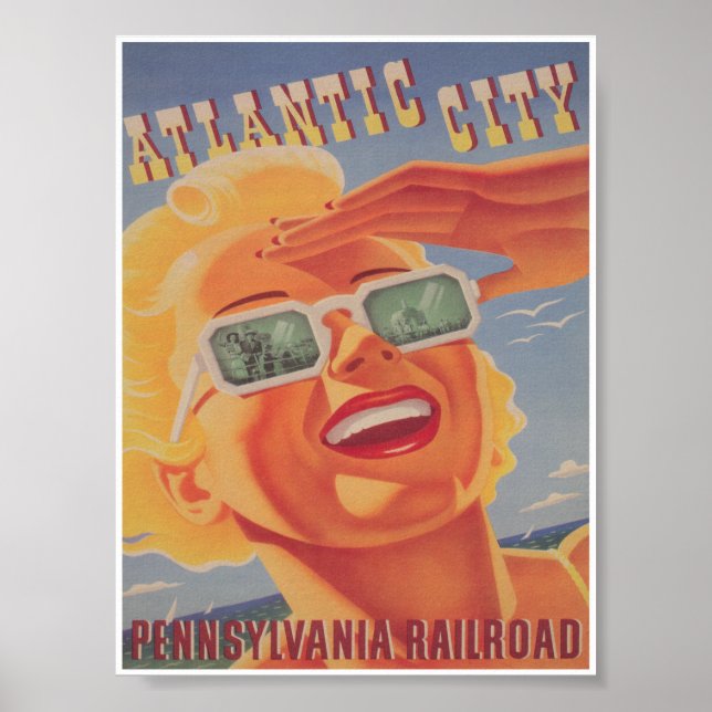 Atlantic City New Jersey Retro Vintage Travel Poster (Front)