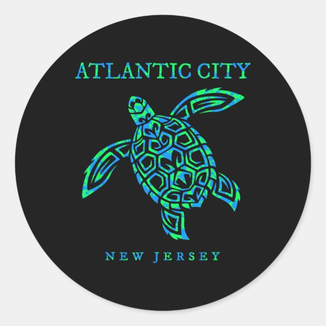 Atlantic City New Jersey Sea Turtle Boys Girls Tod Classic Round Sticker (Front)