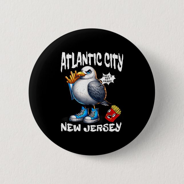 Atlantic City New Jersey Seagull French Fries Funn 6 Cm Round Badge (Front)