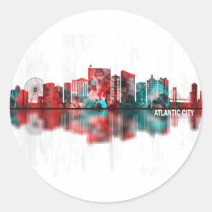 Atlantic City New Jersey Skyline Classic Round Sticker