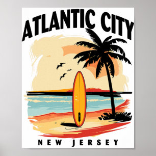Atlantic City New Jersey Surfboard Surfing Men Wom Poster
