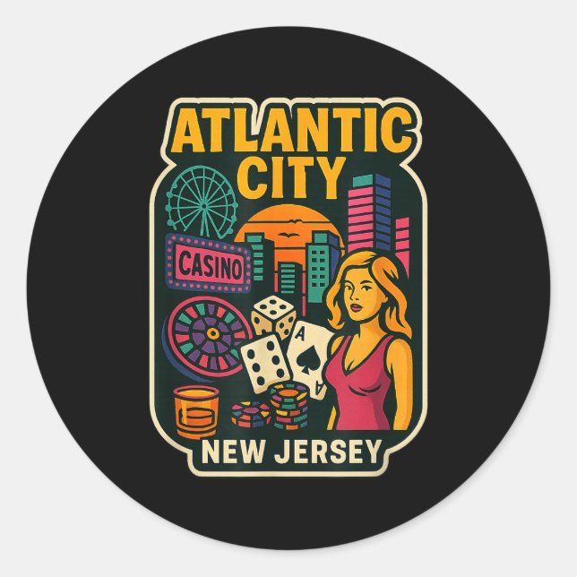 Atlantic City New Jersey Vacation Casino Gaming Ga Classic Round Sticker (Front)