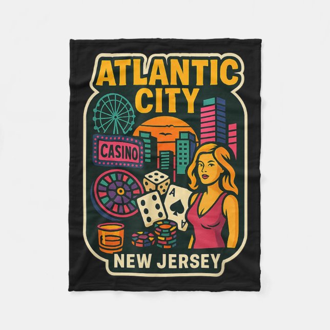 Atlantic City New Jersey Vacation Casino Gaming Ga Fleece Blanket (Front)