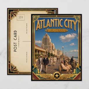 Atlantic City New Jersey Vintage Art Deco Golden Postcard