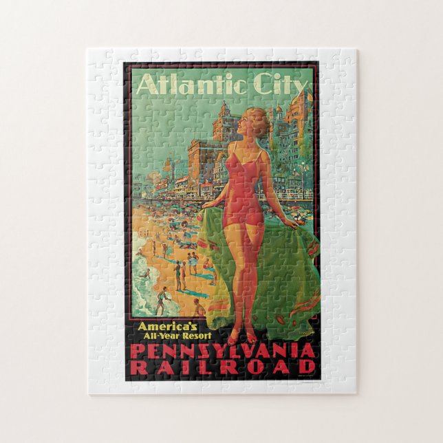 Atlantic City, New Jersey Vintage Travel Jigsaw Puzzle (Vertical)