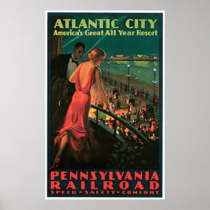 Atlantic City New Jersey Vintage Travel Poster