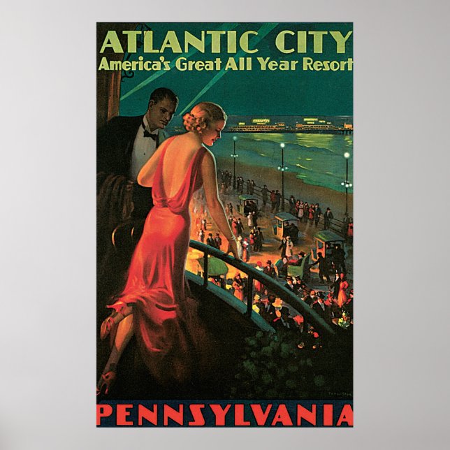 Atlantic City New Jersey Vintage Travel Poster (Front)