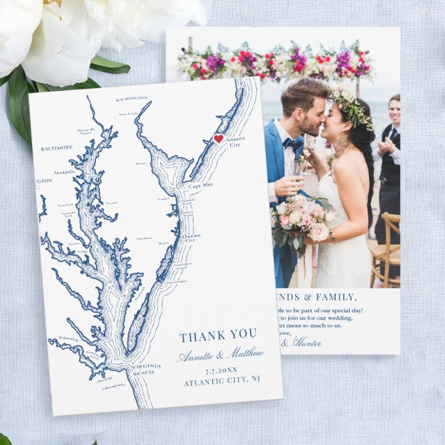 Atlantic City New Jersey Wedding Photo  Thank You Card (These Atlantic City NJ thank you cards are perfect for your New Jersey shore destination wedding)