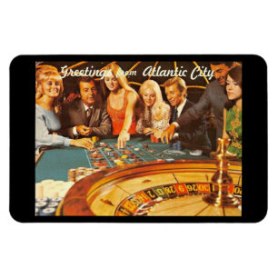 Atlantic City NJ, Gambling, Roulette, Retro  Postc Magnet