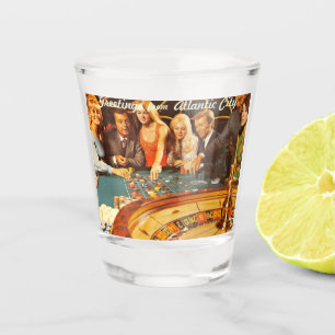 Atlantic City NJ, Gambling, Roulette, Retro  Postc Shot Glass