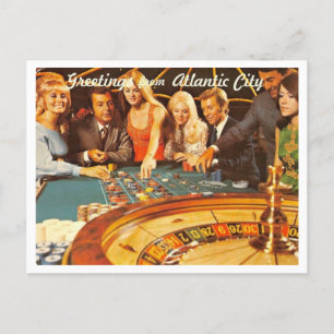 Atlantic City NJ, Gambling, Roulette, Retro  Postcard