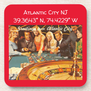 Atlantic City NJ Map Coordinates Vintage Style Coaster