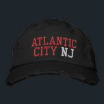 ATLANTIC CITY NJ Red White on Black Vintage Style Embroidered Hat<br><div class="desc">ATLANTIC CITY NJ Red and White embroidery on Black distressed vintage style cotton hat. Embroidery is customisable to other colour choices by selecting the "Edit Design" tool button. Also available is the option to select choice of hat colour on the main item page.</div>