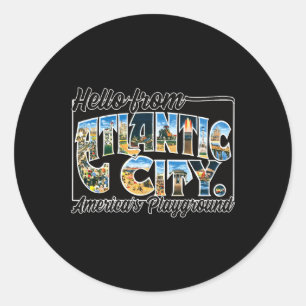 Atlantic City Nj Vintage Stcard Souvenir T Shirt  Classic Round Sticker