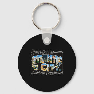 Atlantic City Nj Vintage Stcard Souvenir T Shirt  Key Ring