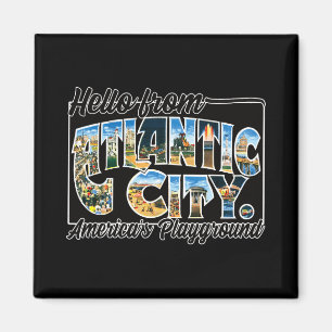 Atlantic City Nj Vintage Stcard Souvenir T Shirt  Magnet