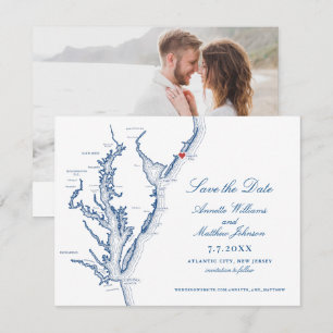 Atlantic City NJ Wedding Elegant Navy Map Save The Date