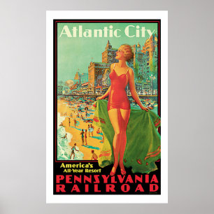 Atlantic City - Pennsylvania RR Vintage Travel Poster