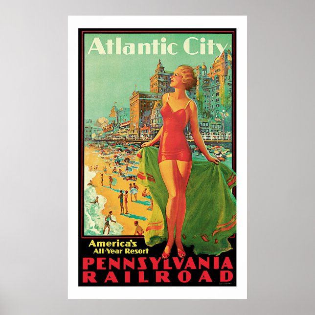 Atlantic City - Pennsylvania RR Vintage Travel Poster (Front)