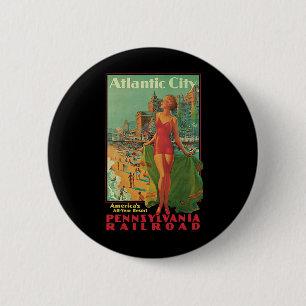 Atlantic City Resort, Pennsylvania Railroad Travel 6 Cm Round Badge