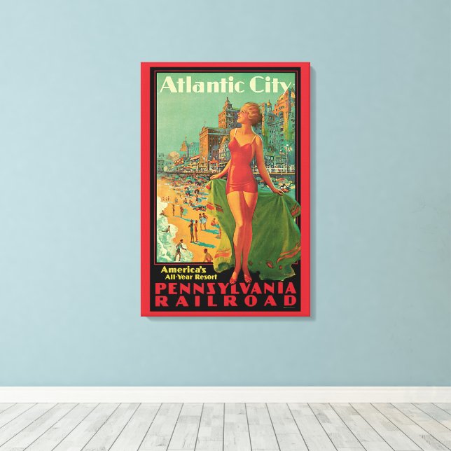 Atlantic City Resort, Pennsylvania Railroad Travel Canvas Print (Insitu(Wood Floor))