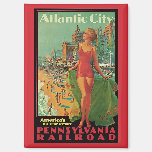 Atlantic City Resort, Pennsylvania Railroad Travel Magnet (Front)