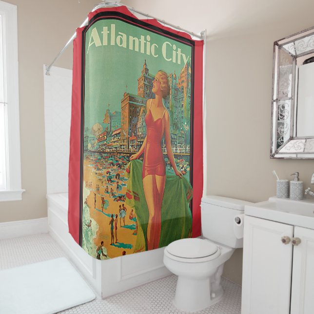 Atlantic City Resort, Pennsylvania Railroad Travel Shower Curtain (In Situ)