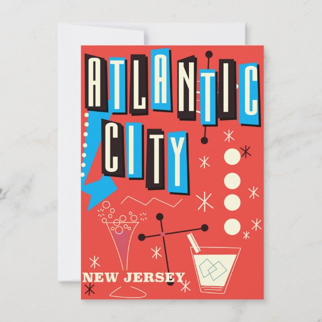 Atlantic city Vintage gambling travel poster Invitation (Back)