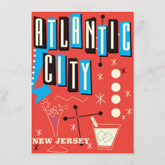 Atlantic city Vintage gambling travel poster Invitation