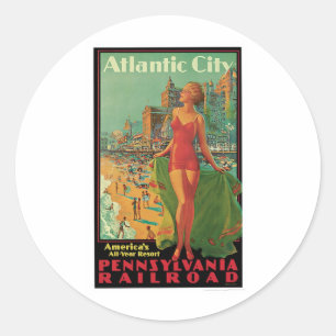 Atlantic City Vintage Travel Classic Round Sticker