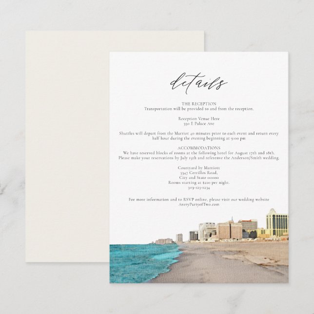 ATLANTIC CITY Watercolor Beach Skyline Detail Card (Front/Back)