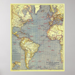 " Atlantic Ocean: 1939 Detailed MAP ... Poster