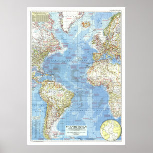 " Atlantic Ocean: 1955 Detailed MAP ... Poster