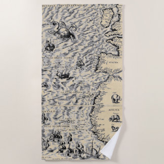 Atlantic Ocean Antique World Map Beach Towel