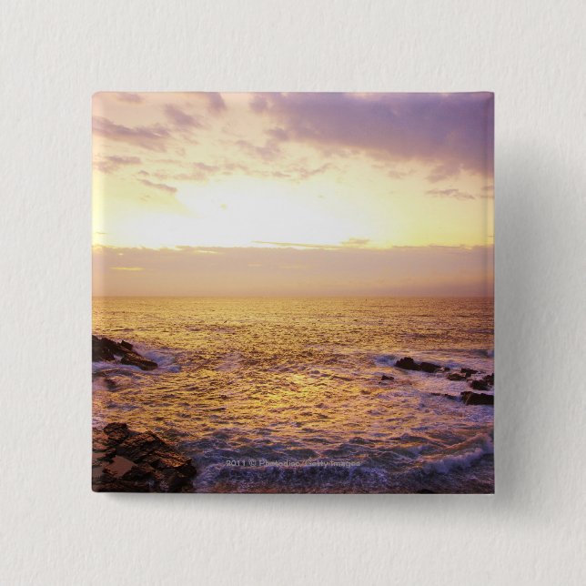 Atlantic Ocean at sunrise, view from Portland 15 Cm Square Badge (Front)