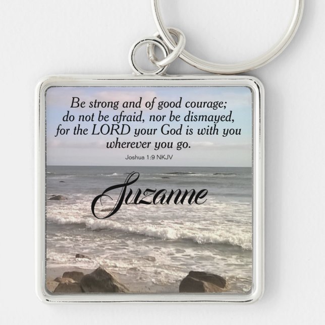 Atlantic Ocean Shore Be Not Afraid Bible Verse Key Ring (Front)