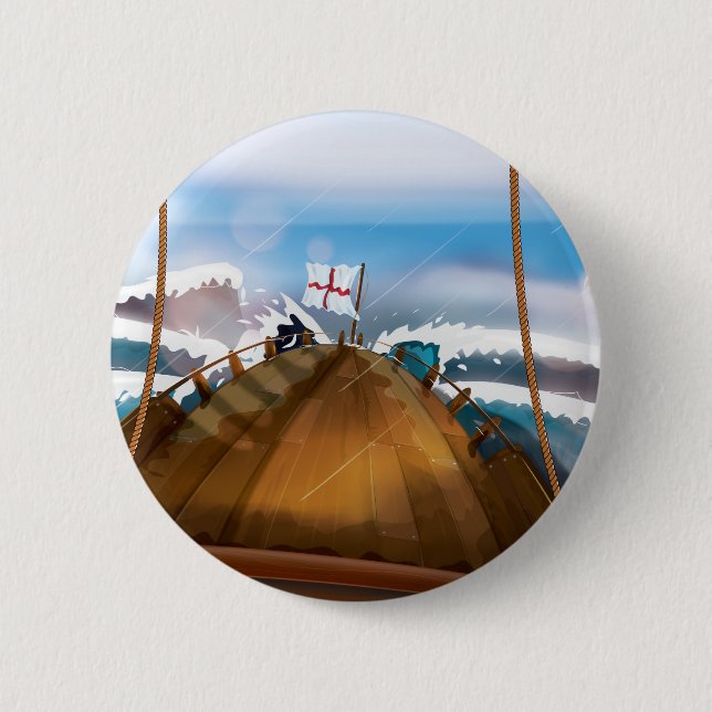 Atlantic Ocean Storm Ship 6 Cm Round Badge (Front)
