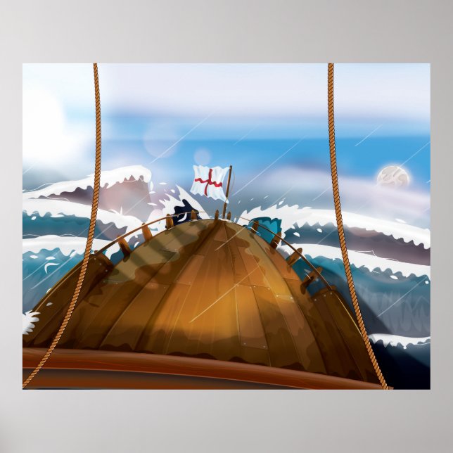 Atlantic Ocean Storm Ship Poster (Front)