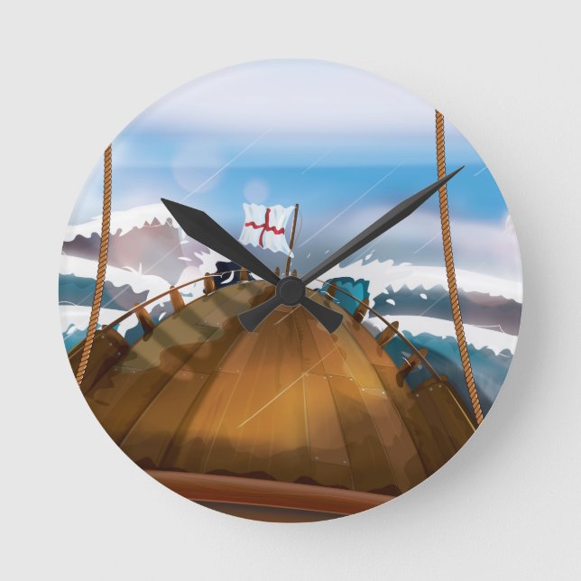 Atlantic Ocean Storm Ship Round Clock (Front)